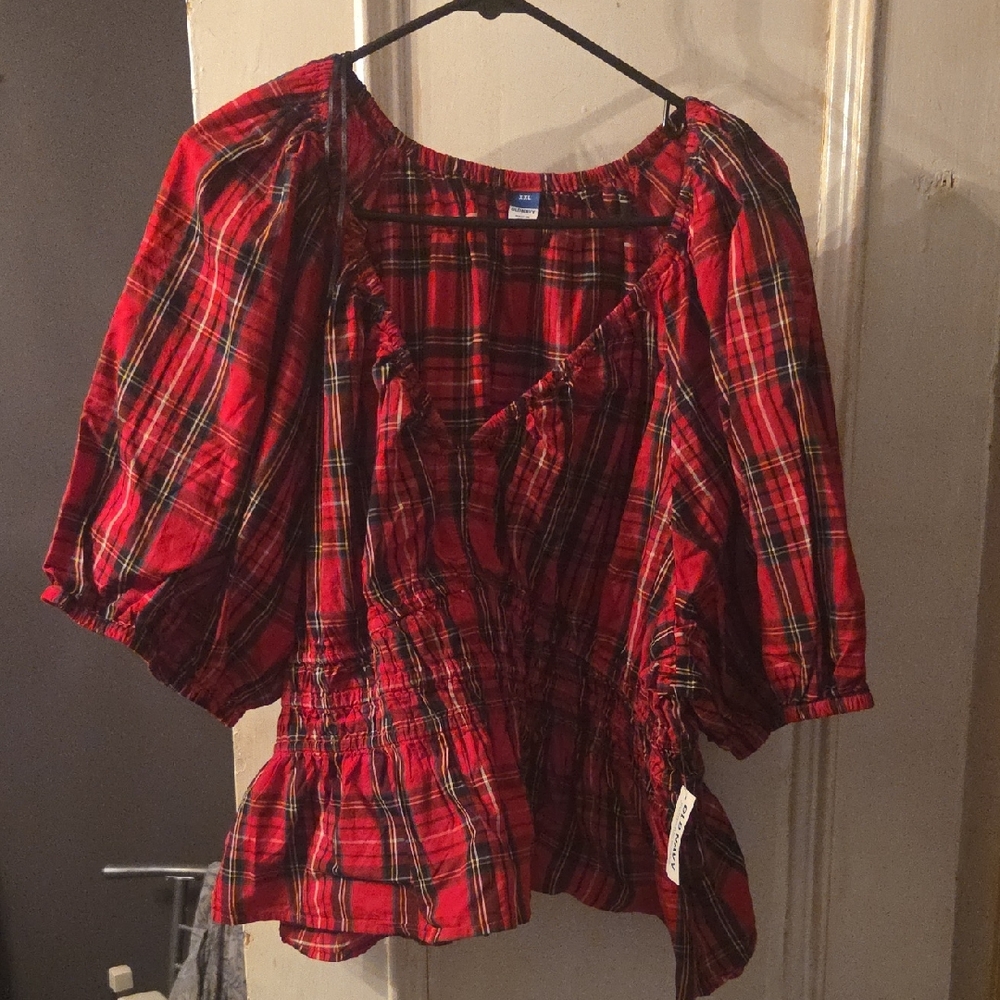 Old Navy Red Plaid Blouse